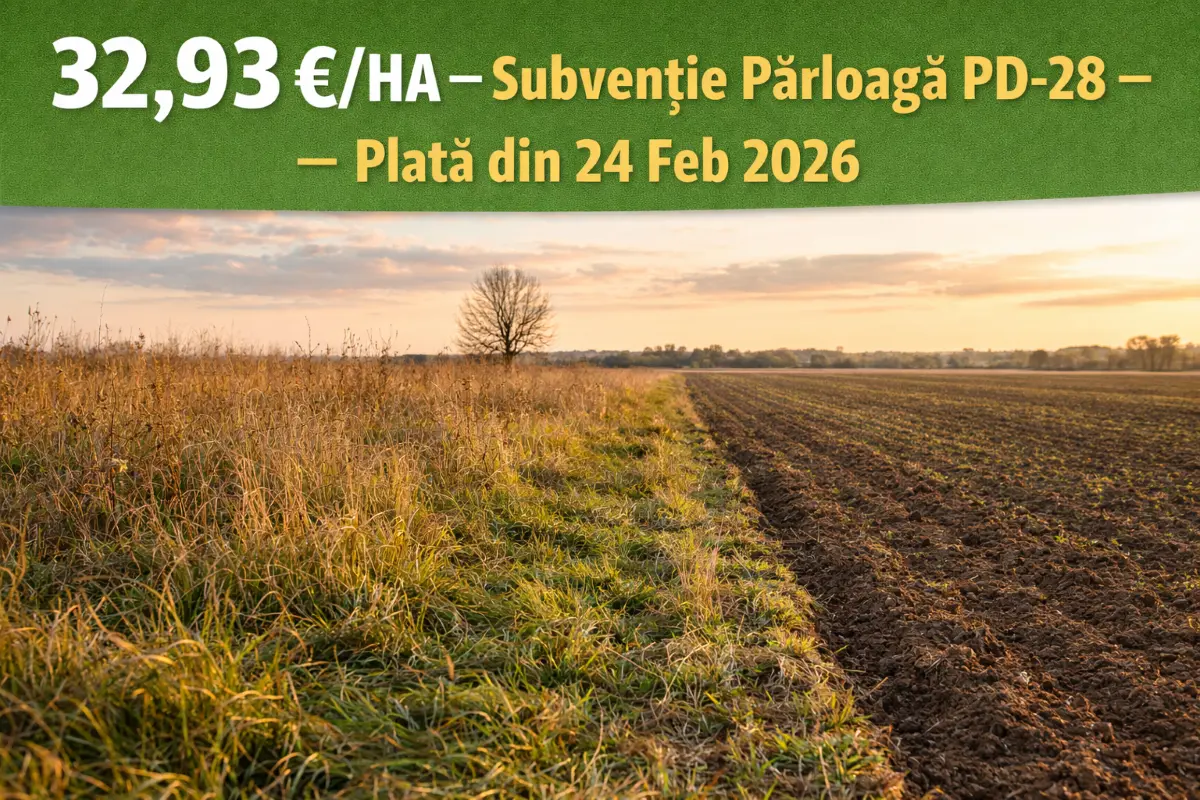 Câmp agricol cu zonă neproductivă menținută – subvenție pârloagă APIA PD-28 32,93 euro pe hectar plată februarie 2026