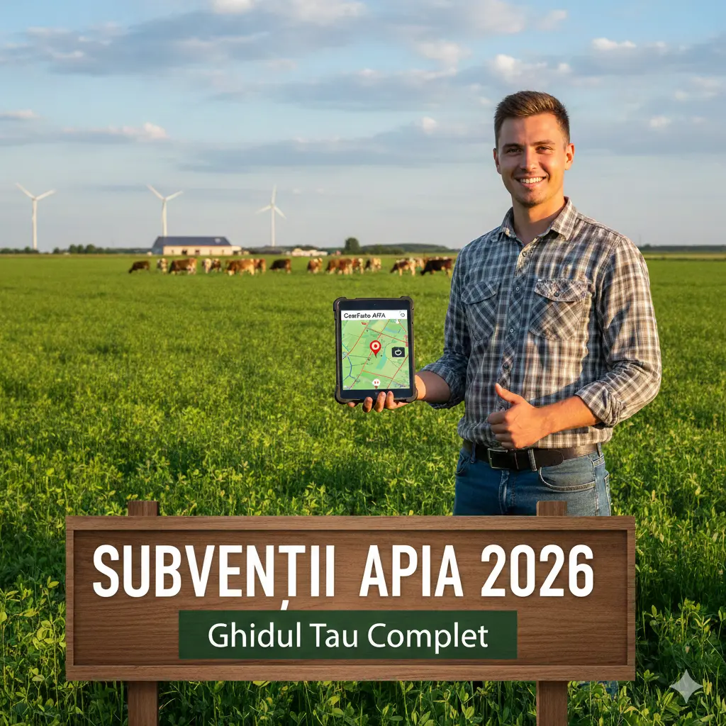 Fermier utilizand tableta pe camp pentru identificare parcele subventii APIA 2026 prin aplicatia GeoFoto