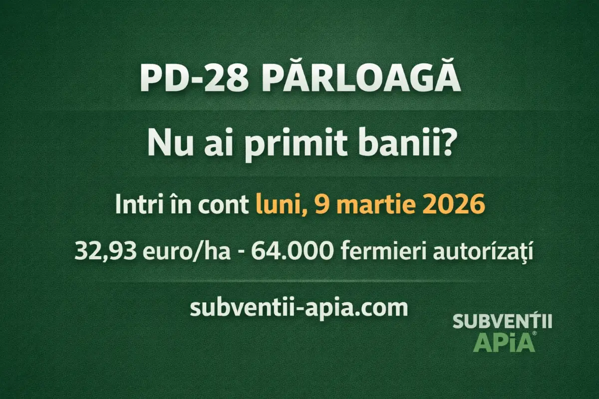 PD-28 subvenție pârloagă – când intră banii în cont, 9 martie 2026, răspuns oficial APIA