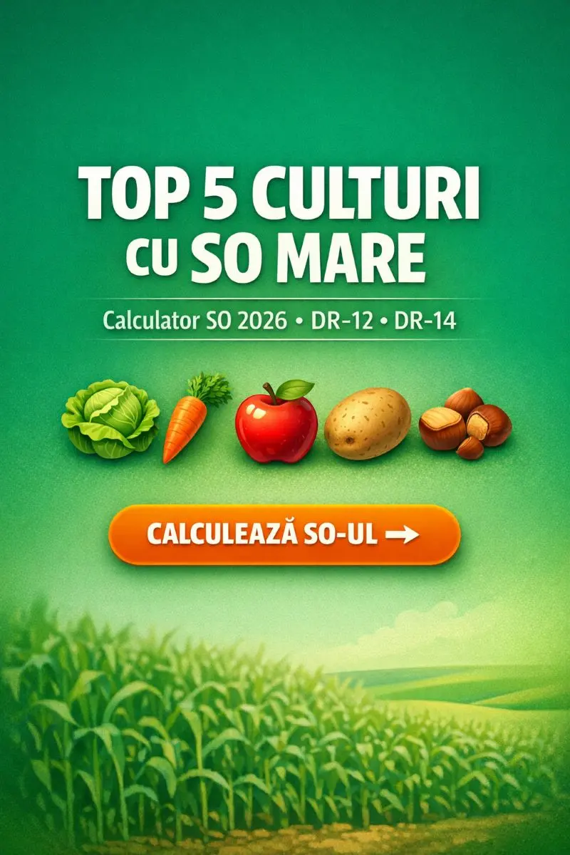 Top 5 culturi cu Standard Output mare pentru DR-12 și DR-14 - legume solar, legume câmp, pomi, cartofi, nuci - Calculator SO 2026
