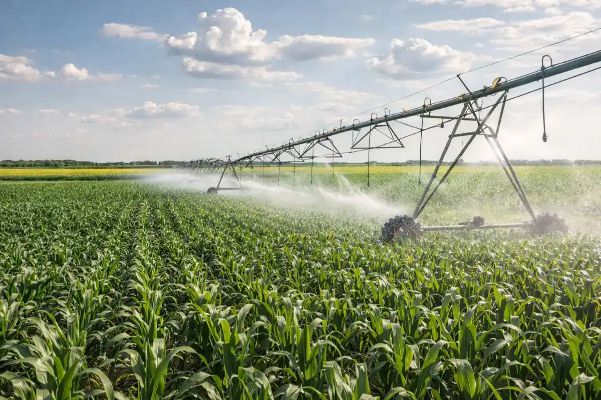 Sistem de irigații în funcțiune pe câmp agricol în România – decontare energie electrică irigații 2025
