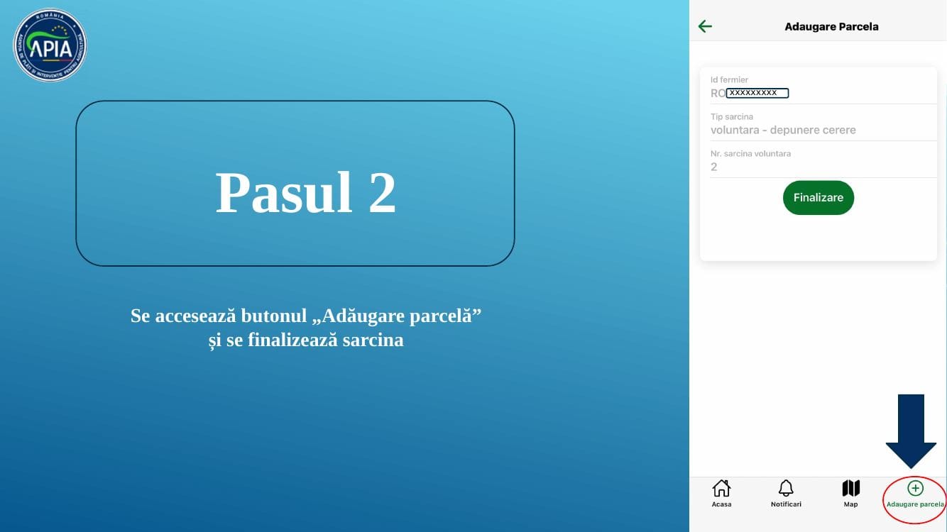 Pasul 2 GeoFoto APIA – Butonul „Adăugare parcelă