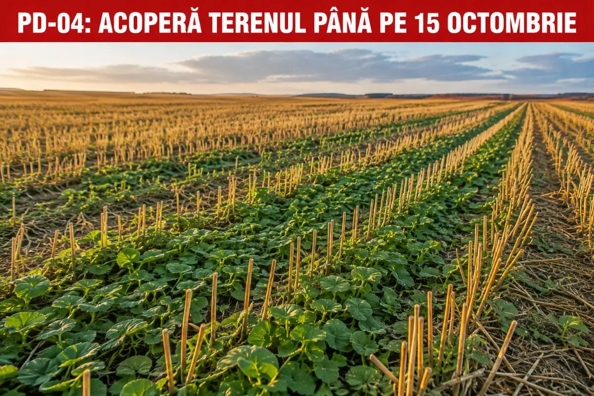 PD-04: acoperă terenul până pe 15 octombrie — miriște și cultură succesivă pe teren recoltat, ecoschema înverzire APIA 2026